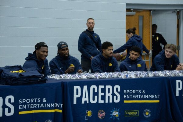 Indiana Pacers players and staff interacting with the community at the event held at Haughville Park in Indianapolis.