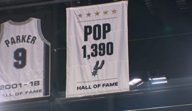 Spurs unveil Gregg Popovich’s banner, celebrating his 1,390 wins and 5 NBA titles