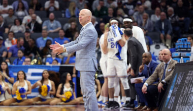 Samford Bulldogs head coach Bucky McMillan during the second half in the first round of the 2024 NCAA Tournament against the Kansas Jayhawks at Vivint Smart Home Arena-Delta Center.