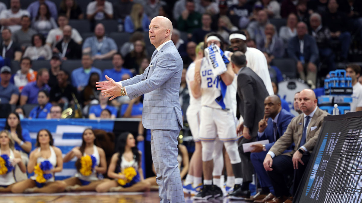 Samford Bulldogs head coach Bucky McMillan during the second half in the first round of the 2024 NCAA Tournament against the Kansas Jayhawks at Vivint Smart Home Arena-Delta Center.