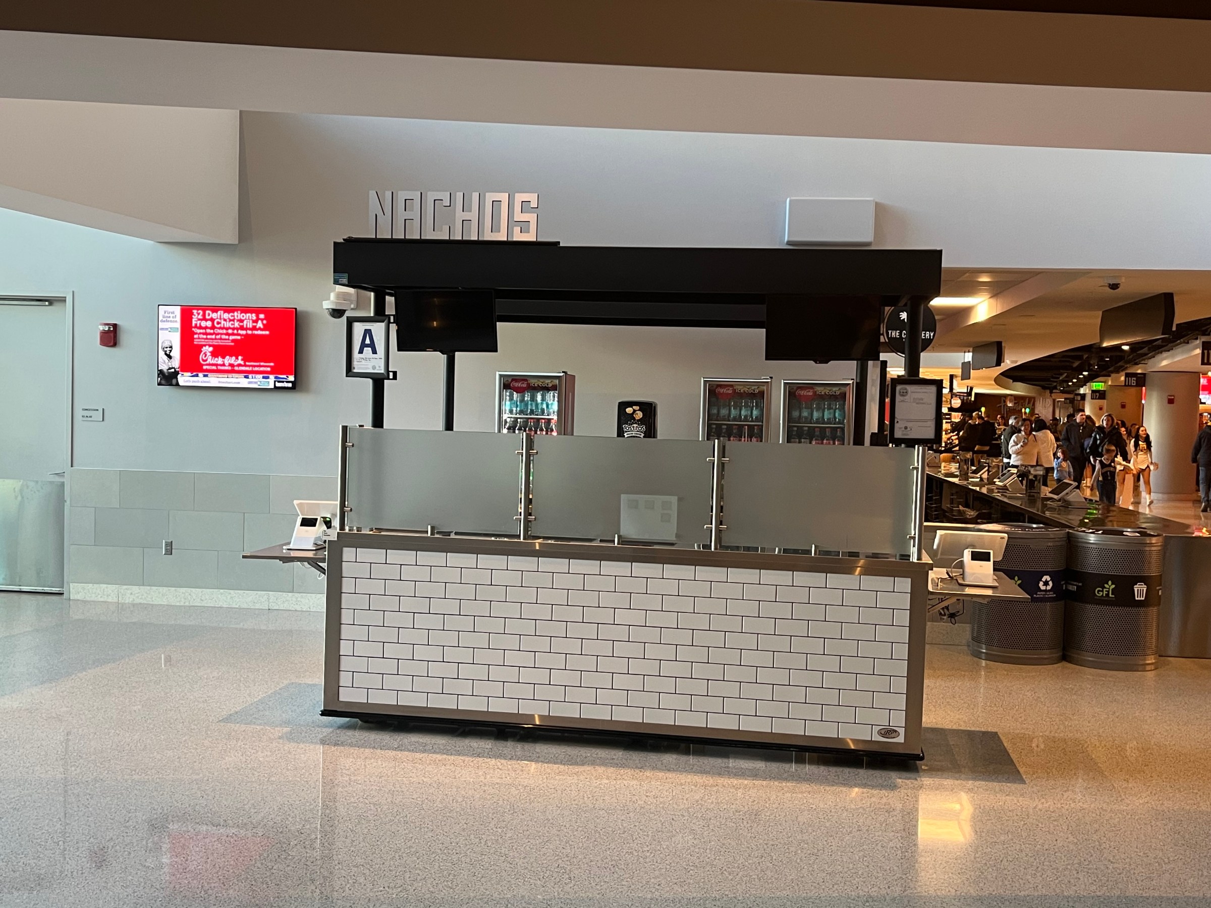 A closed nachos stand at Fiserv Forum
