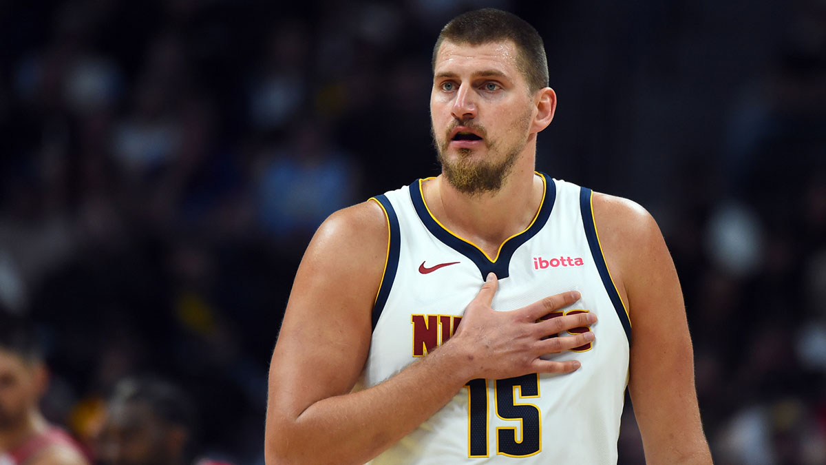 Denver Nuggets center Nikola Jokic (15) during the first half against the Chicago Bulls at Ball Arena. 