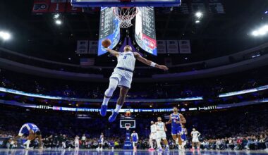 Orlando Magic's Paolo Banchero goes up for a dunk during the second half of an NBA basketball game against the Philadelphia 76ers Monday, Oct. 27, 2025, in Philadelphia. (AP Photo/Matt Slocum)