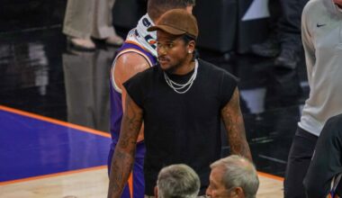 Phoenix Suns guard Jalen Green in street clothes (Jeremy Schnell/Arizona Sports)...