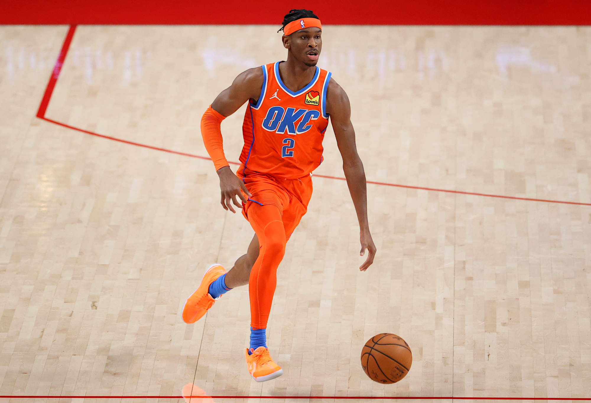 Shai Gilgeous-Alexander dribbles.