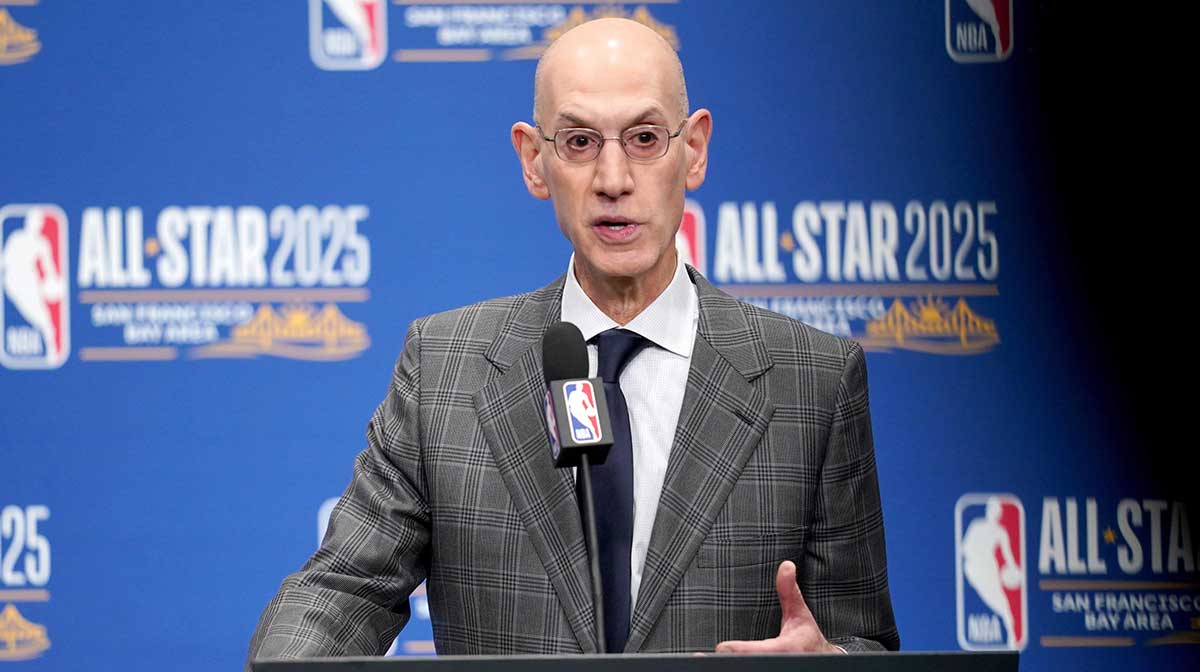 NBA commissioner Adam Silver speaks in a press conference during All Star Saturday Night ahead of the 2025 NBA All Star Game at Chase Center.