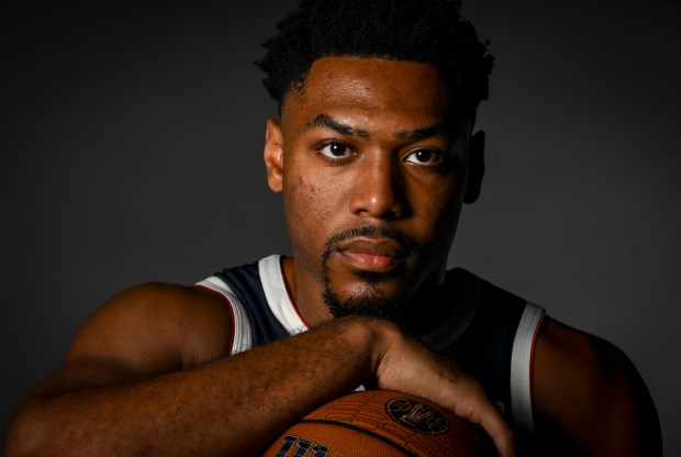 Jalen Pickett (24) of the Denver Nuggets poses for a portrait during the team's media day at Ball Arena in Denver on Monday, Sept. 29, 2025. (Photo by AAron Ontiveroz/The Denver Post)