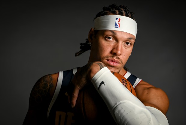 Aaron Gordon (32) of the Denver Nuggets poses for a portrait during the team's media day at Ball Arena in Denver on Monday, Sept. 29, 2025. (Photo by AAron Ontiveroz/The Denver Post)