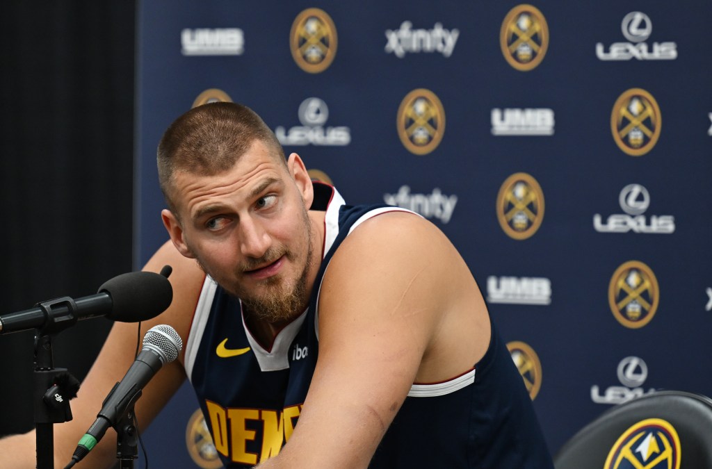 Nikola Jokic holds court with refs at Nuggets training camp