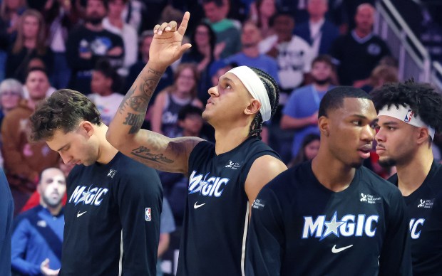 Orlando forward Paolo Banchero is pictured before the Chicago Bulls...