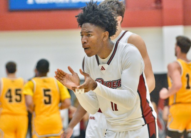 Rider's Flash Burton reacts after scoring a basket against Rowan during an exhibition men's college basketball game on Saturday, Oct. 25, 2025 at Alumni Gymnaisum in Lawrenceville. (Kyle Franko/ Trentonian Photo)