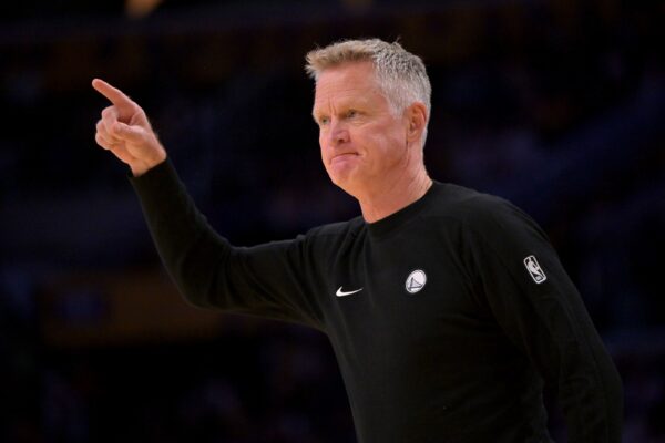 Golden State Warriors Head Coach Steve Kerr during the first half against the Los Angeles Lakers at Crypto.com Arena.