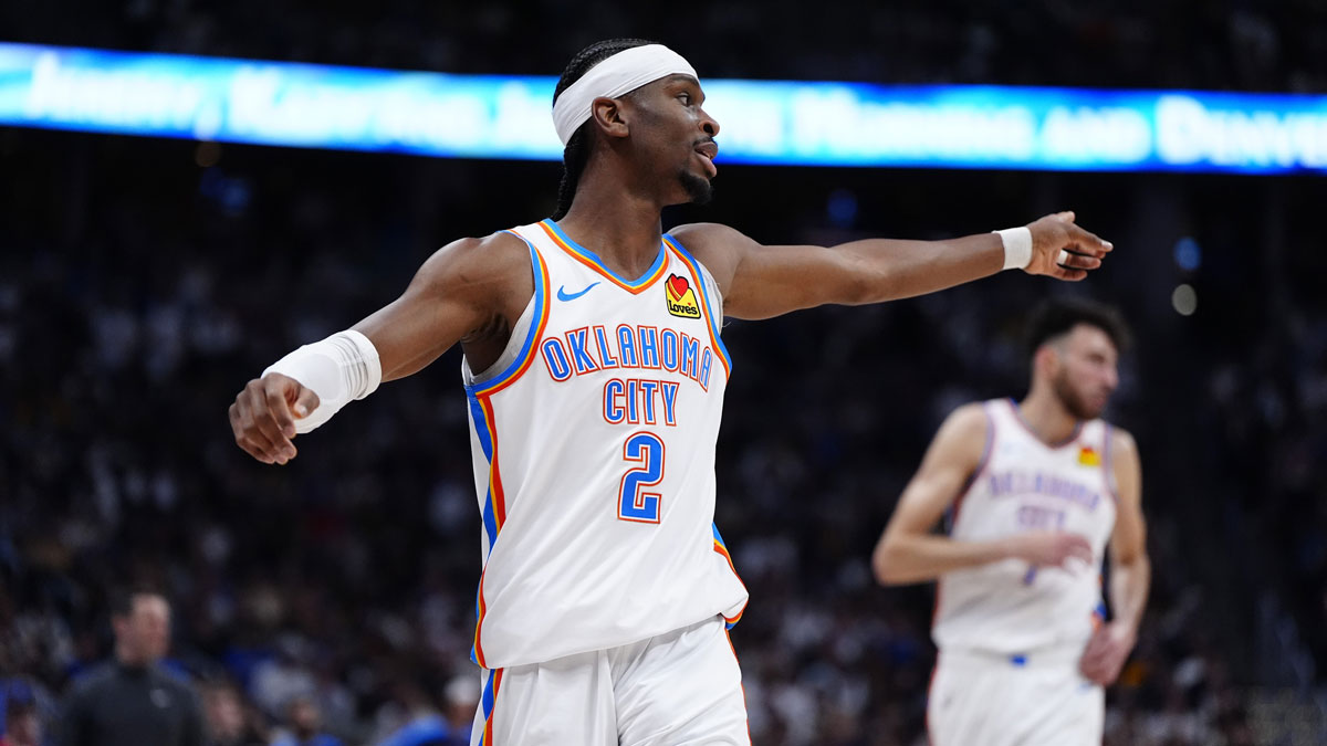 Thunder guard Shai Gilgeous-Alexander (2) during the first quarter against the Denver Nuggets during game three of the second round for the 2025 NBA Playoffs at Ball Arena