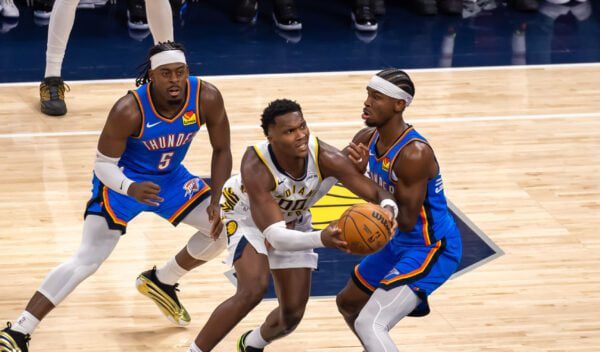 Oklahoma City Thunder at Indiana Pacers 2025-26 NBA regular season opener in October 2025 at Gainbridge FIeldhouse in downtown Indianapolis, Indiana.