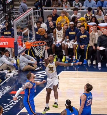 Oklahoma City Thunder at Indiana Pacers 2025-26 NBA regular season opener in October 2025 at Gainbridge FIeldhouse in downtown Indianapolis, Indiana.