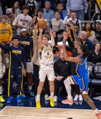 Oklahoma City Thunder at Indiana Pacers 2025-26 NBA regular season opener in October 2025 at Gainbridge FIeldhouse in downtown Indianapolis, Indiana.