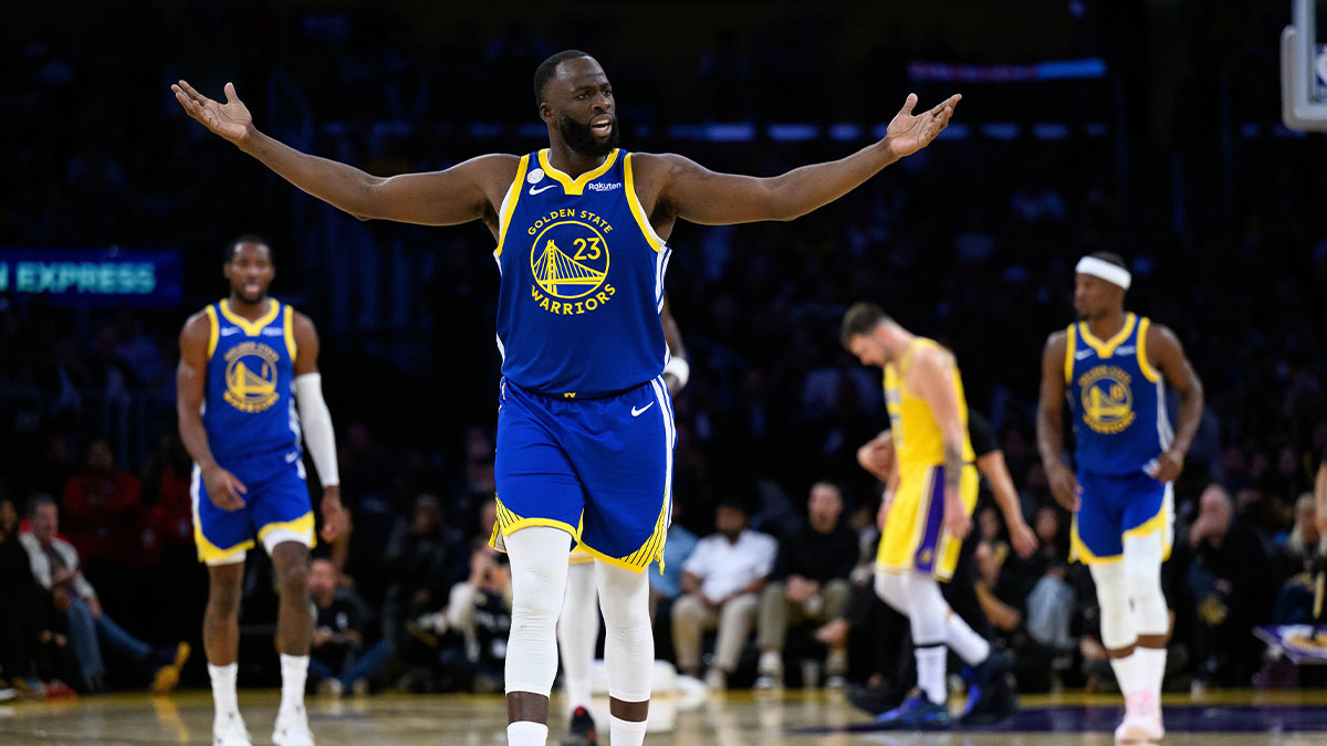 Golden State Warriors forward Draymond Green (23) reacts during the first half against the Los Angeles Lakers at Crypto.com Arena.