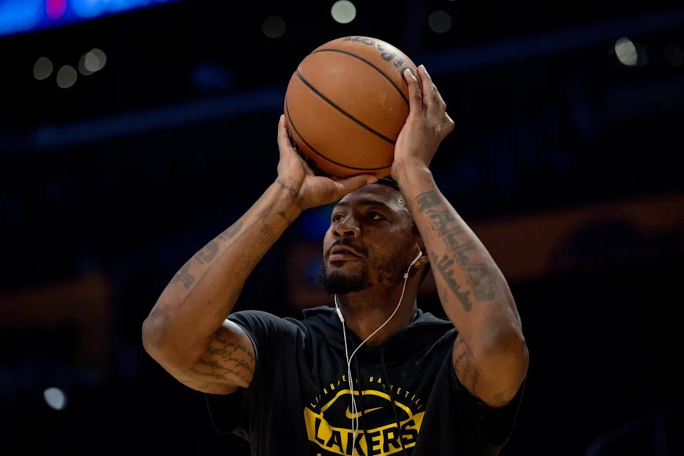 Lakers guard Marcus Smart warms up before facing the Minnesota Timberwolves on Friday.