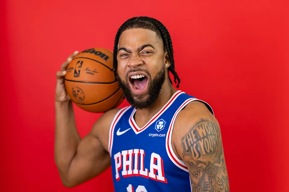 CAMDEN, NEW JERSEY - SEPTEMBER 26: Trendon Watford #12 of the Philadelphia 76ers poses for a portrait during media day at 76ers Training Complex on September 26, 2025 in Camden, New Jersey. (Photo by Emilee Chinn/Getty Images)