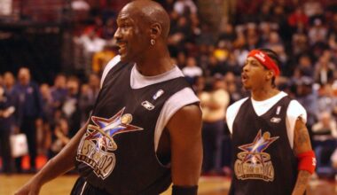 Allen Iverson (L), Michael Jordan (R)