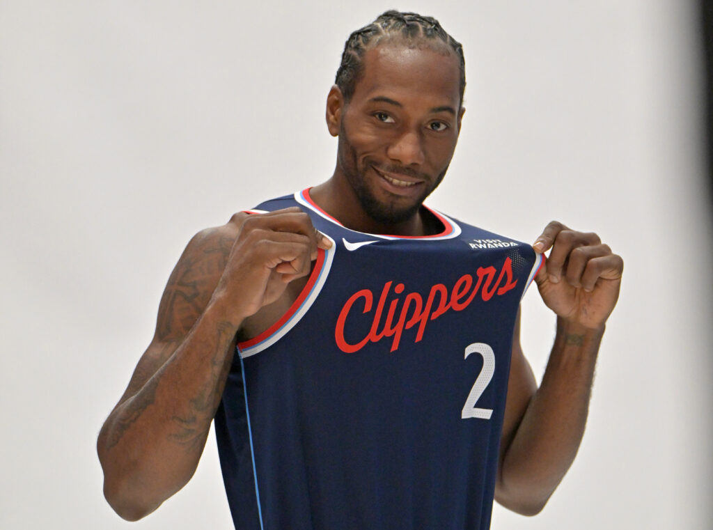 Los Angeles Clippers forward Kawhi Leonard poses during media day. 