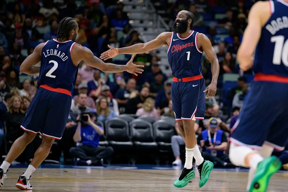 Clippers stars Kawhi Leonard and James HardenMatthew Hinton-Imagn Images