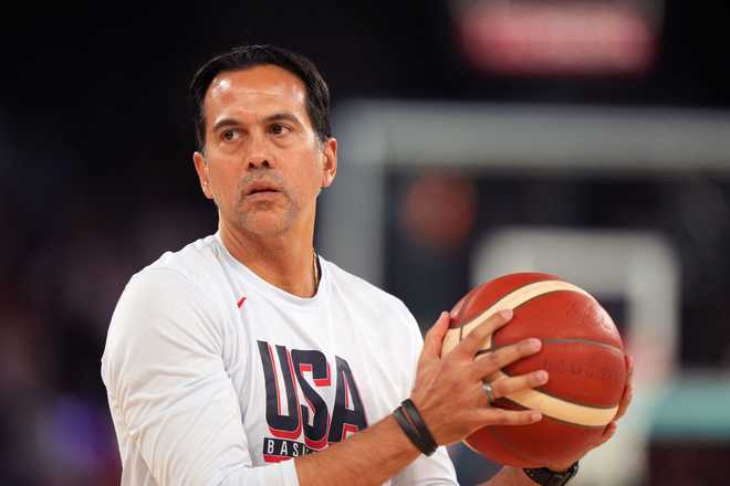 2024 Summer Olympics - Day 15 Basketball: 2024 Summer Olympics: Team USA assistant coach Erik Spoelstra on court before Gold Medal Game vs France at Bercy Arena.
Paris, France 8/10/2024
CREDIT: Erick W. Rasco (Photo by Erick W. Rasco /Sports Illustrated via Getty Images)
(Set Number: X164583 TK1)