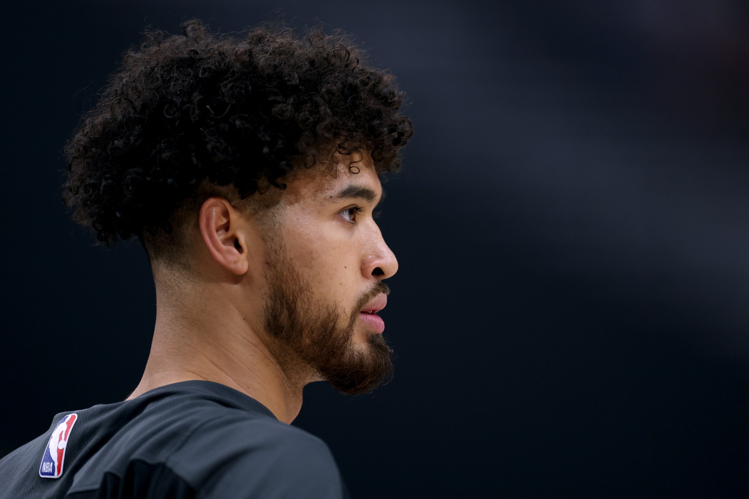 INGLEWOOD, CALIFORNIA - DECEMBER 16: Johnny Juzang #33 of the Utah Jazz reacts during warm up before the game against the LA Clippers at Intuit Dome on December 16, 2024 in Inglewood, California. NOTE TO USER: User expressly acknowledges and agrees that, by downloading and or using this photograph, User is consenting to the terms and conditions of the Getty Images License Agreement. (Photo by Harry How/Getty Images)