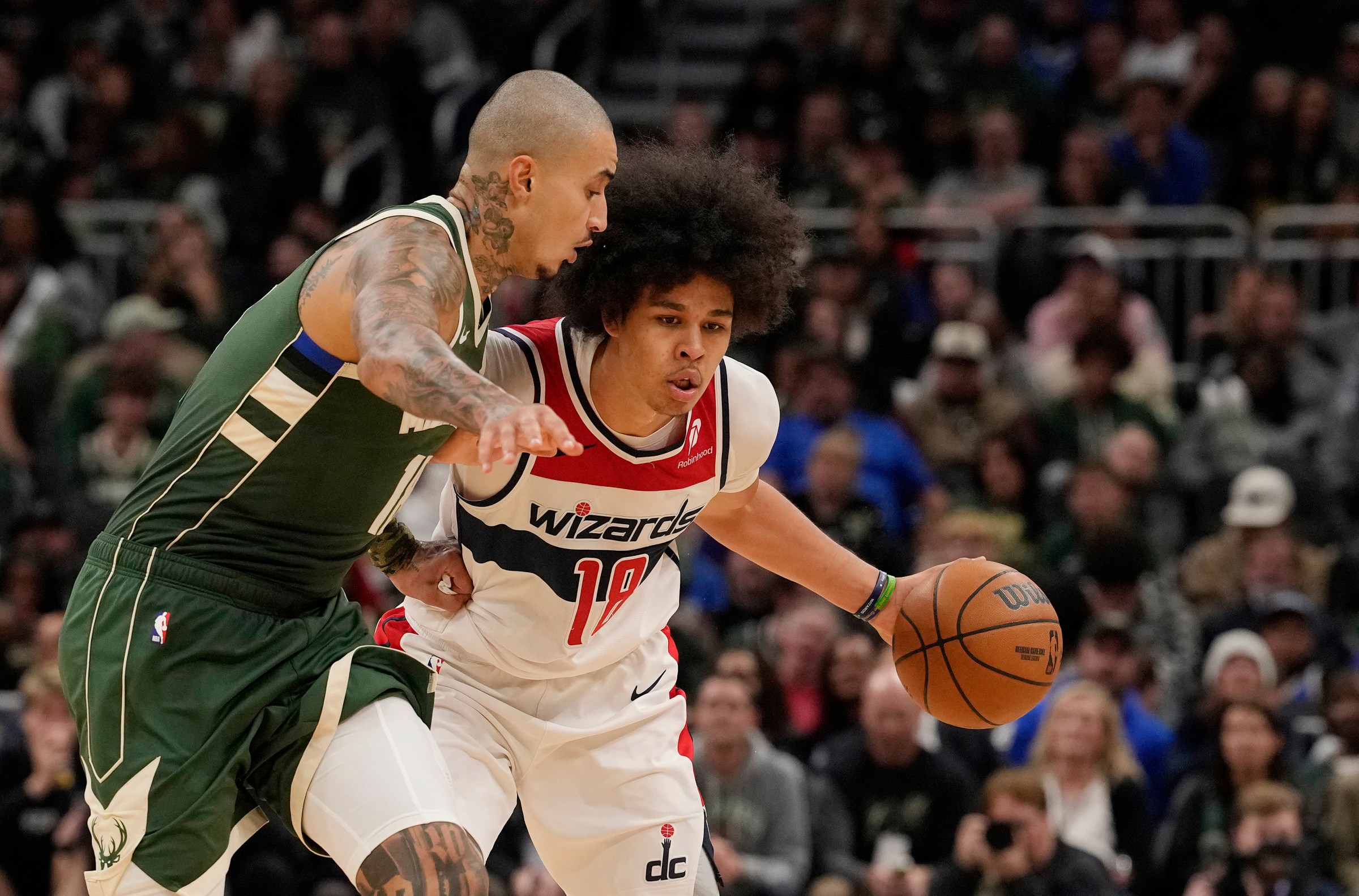 Kyshawn George played well in the Washington Wizards opening game loss to the Milwaukee Bucks