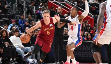 Sam Merrill leaves Cavs vs. Pistons with a hip injury