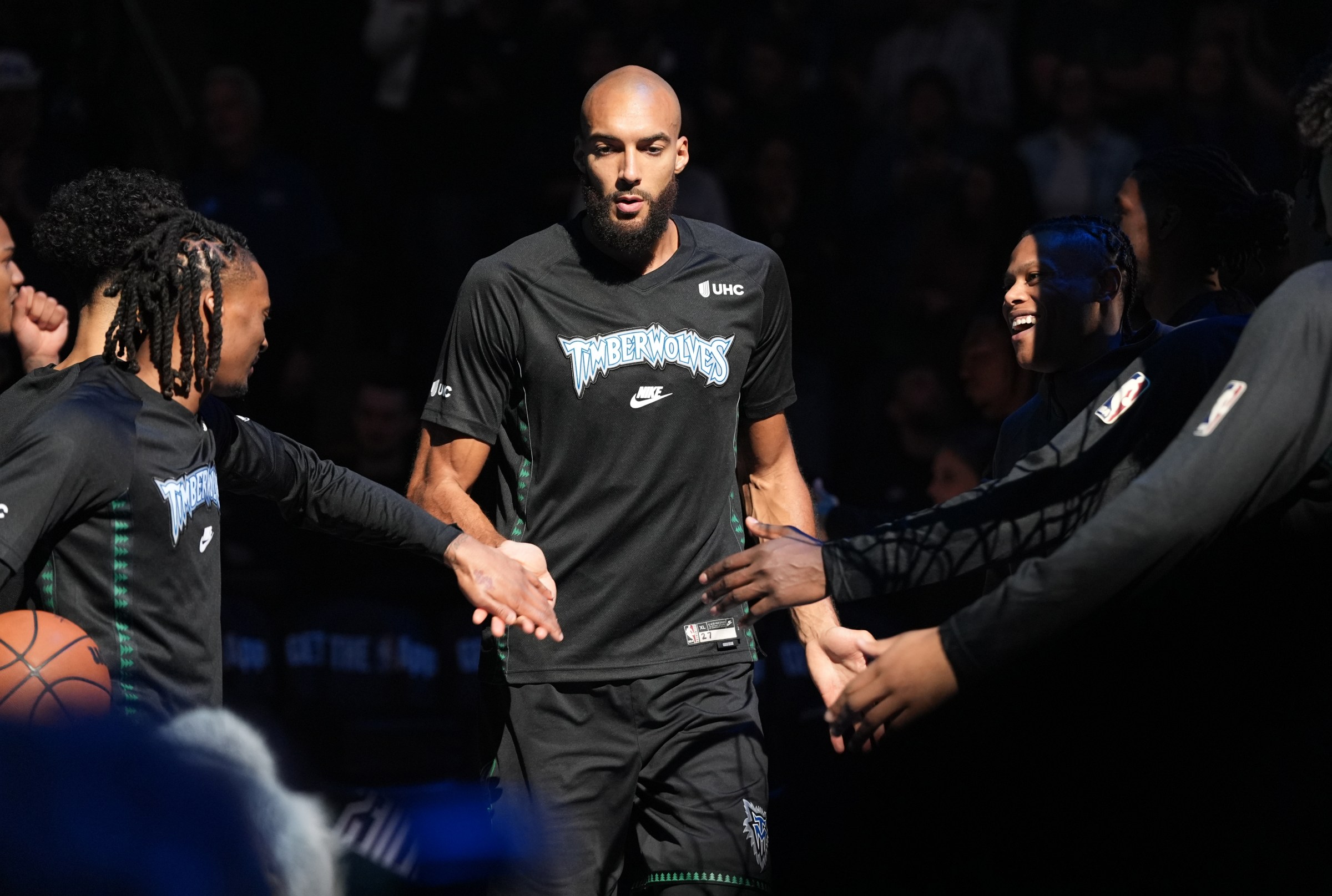 MINNEAPOLIS, MN - OCTOBER 29: Rudy Gobert #27 of the Minnesota Timberwolves is introduced before the game against the Los Angeles Lakers on October 29, 2025 at Target Center in Minneapolis, Minnesota. NOTE TO USER: User expressly acknowledges and agrees that, by downloading and or using this Photograph, user is consenting to the terms and conditions of the Getty Images License Agreement. Mandatory Copyright Notice: Copyright 2025 NBAE (Photo by Jordan Johnson/NBAE via Getty Images)