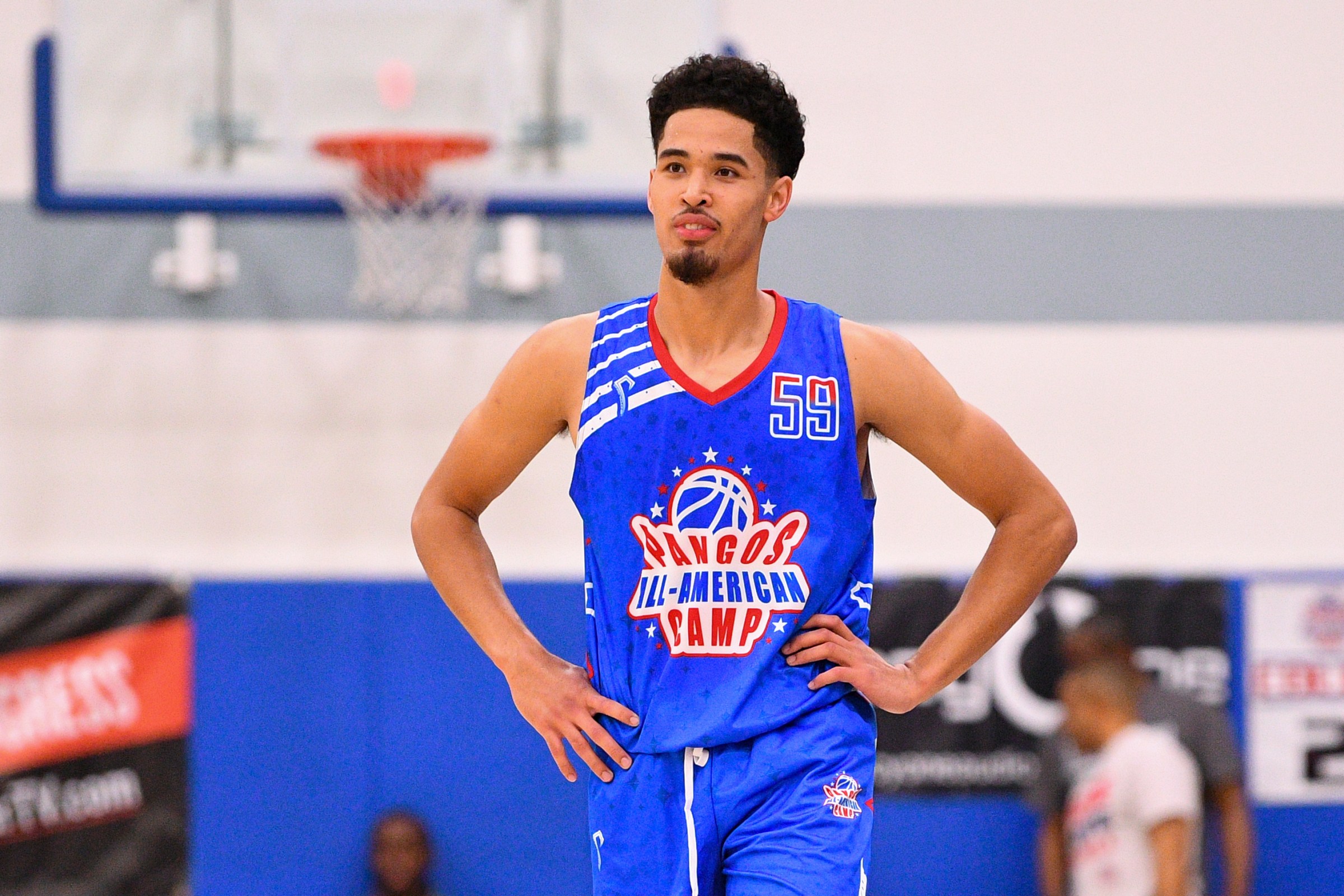 NORWALK, CA - JUNE 01: Johnny Juzang from Harvard-Westlake High School looks on during the Pangos All-American Camp on June 1, 2018 at Cerritos College in Norwalk, CA. (Photo by Brian Rothmuller/Icon Sportswire via Getty Images)