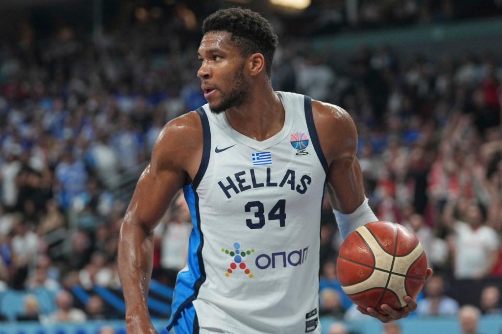 Giannis Antetokounmpo playing for Greece during the Eurobasket, European Basketball Championship semi-final match between Greece and Turkey.
