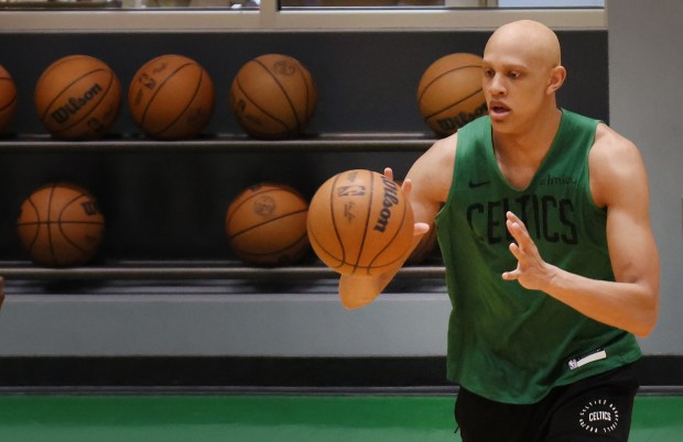 Jordan Walsh catches a pass during Celtics summer league practice July 8 at the Auerbach Center. (Nancy Lane/Boston Herald)