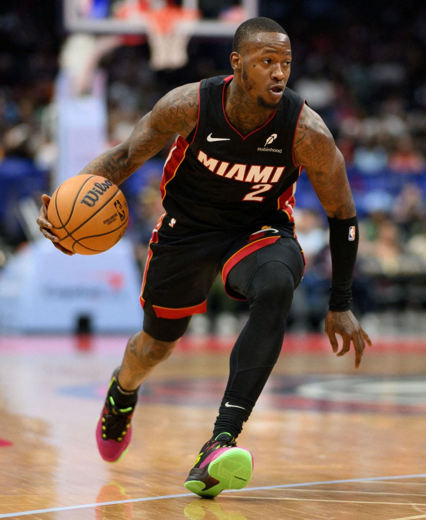 Miami Heat guard Terry Rozier handling the ball during a game against the Washington Wizards.