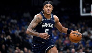 Paolo Banchero will have some new running mates on the Magic when they open preseason play Saturday.  (AP Photo/Phelan M. Ebenhack)