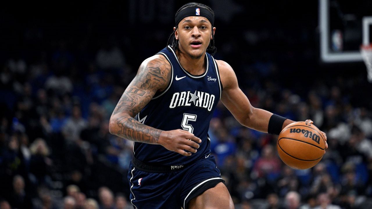 Paolo Banchero will have some new running mates on the Magic when they open preseason play Saturday.  (AP Photo/Phelan M. Ebenhack)