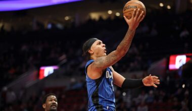 Magic forward Paolo Banchero warming-up before a preseason game against the New Orleans Pelicans. (Brandon Green/Spectrum Sports 360)