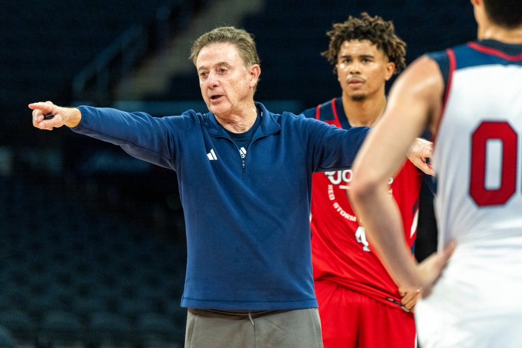 Rick Pitino gives instructions during a St. John's scrimmage at Madison Square Garden on Oct. 8, 2025.