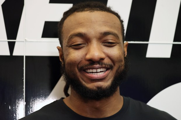 Wendell Carter Jr. talks with the media before the Orlando...