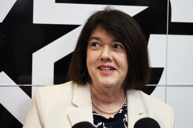 OCPS Superintendent Dr. Maria Vazquez talks with the media before...