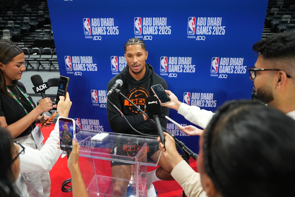 Josh Hart speaking to the media at the 2025 NBA Global Games Abu Dhabi.