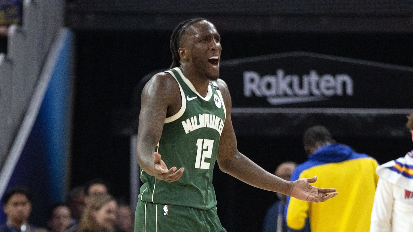 Milwaukee Bucks forward Taurean Prince reacts as he whistled for a personal foul and then a technical foul during the first quarter against the Golden State Warriors at Chase Center on March 18.