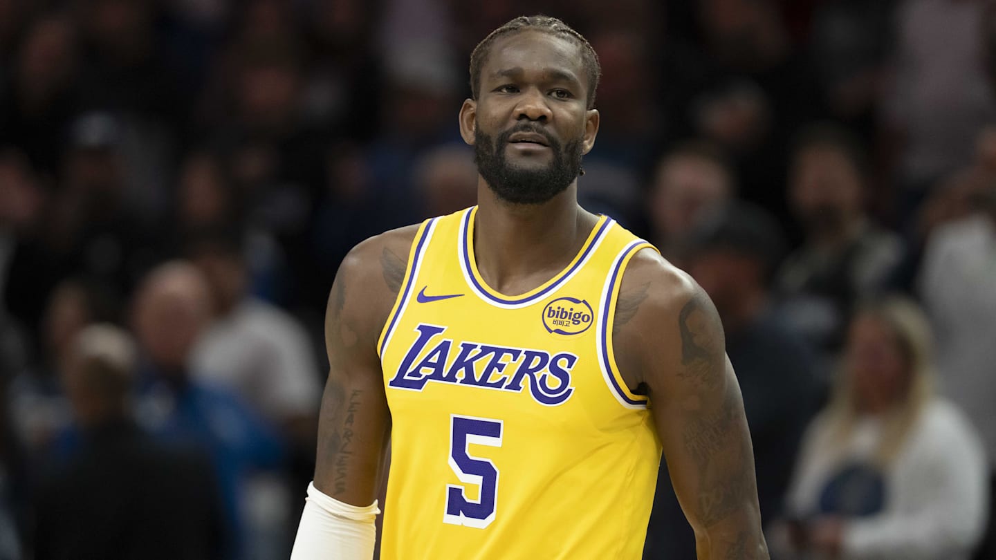 Los Angeles Lakers center Deandre Ayton (5) looks on against the Minnesota Timberwolves in the first half at Target Center.