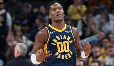 Indiana Pacers wing Bennedict Mathurin (00) during a game against the Charlotte Hornets.