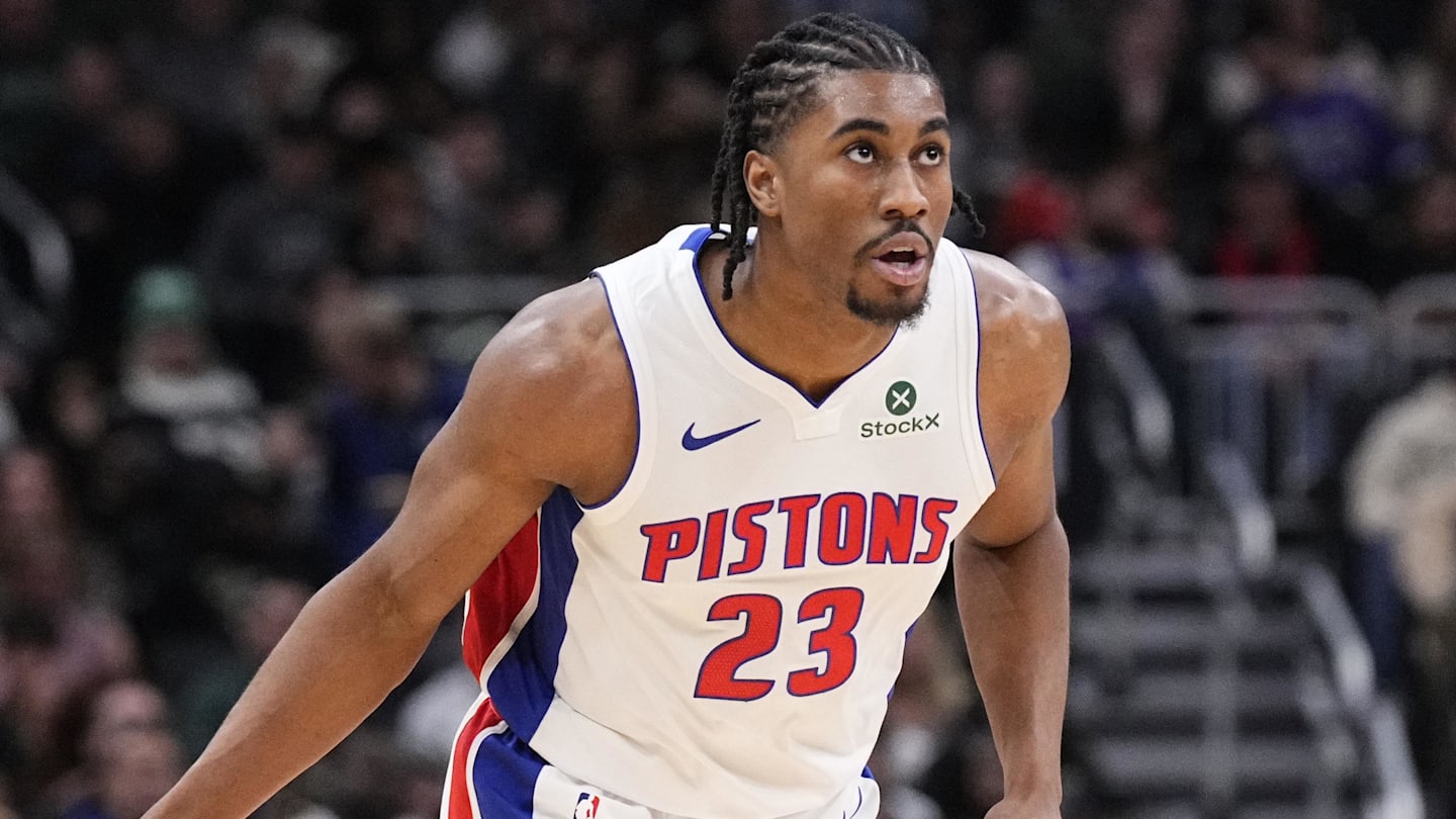 Detroit Pistons guard Jaden Ivey (23) pushes the ball up the court against the Milwaukee Bucks in the second half at Fiserv Forum.
