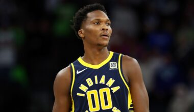 Indiana Pacers wing Bennedict Mathurin (00) during a game against the Minnesota Timberwolves.