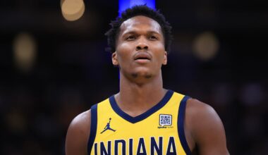 Indiana Pacers wing Bennedict Mathurin (00) during a game against the Brooklyn Nets.