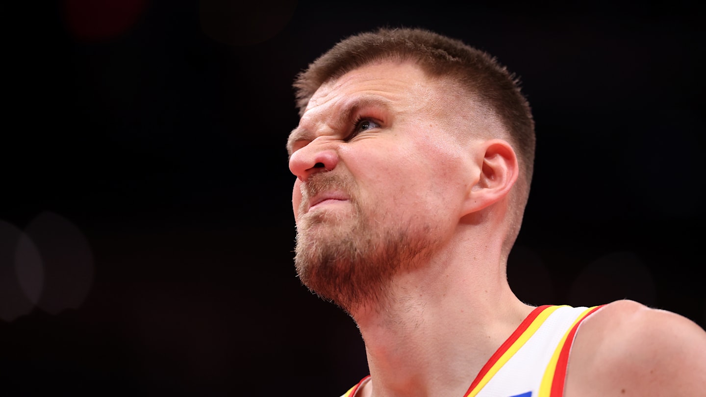 Kristaps Porzingis appears frustrated against the Washington Wizards