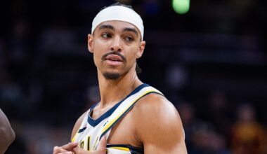 Indiana Pacers guard Andrew Nembhard (2) in the first half against the Oklahoma City Thunder at Gainbridge Fieldhouse.